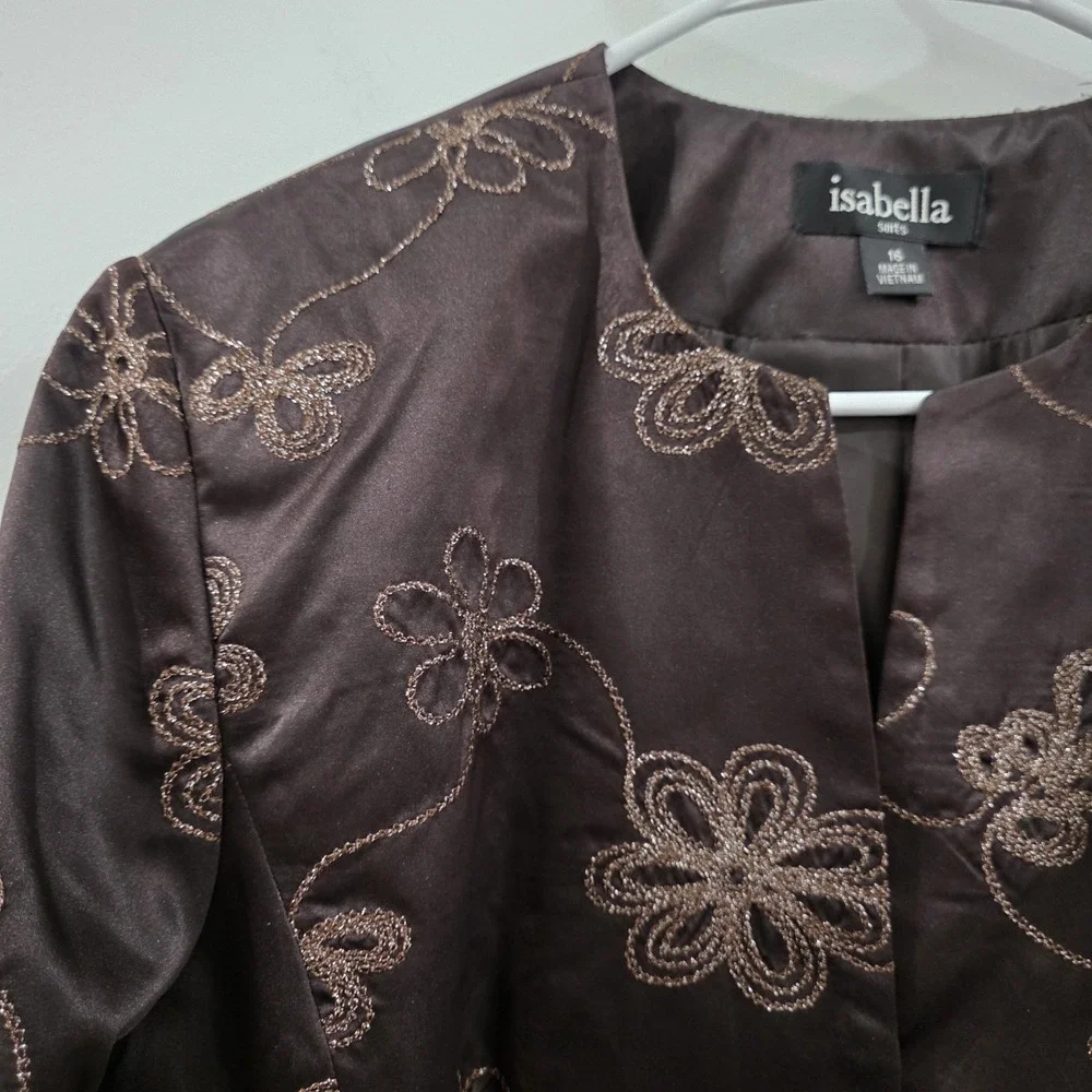 Womes Brown‎ Floral Embroidered Jacket Size 16 Glitter Glam Feminine Indie